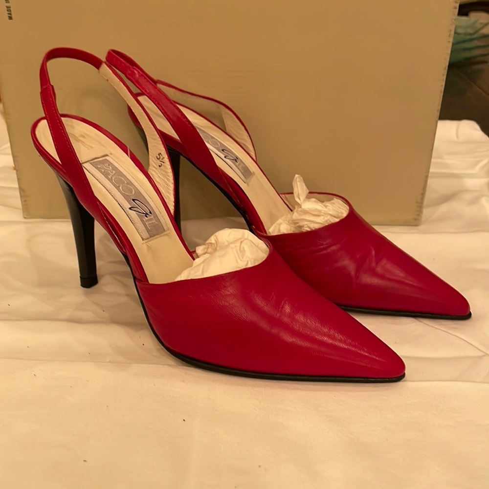 Never worn Paco Gil red heels in original box